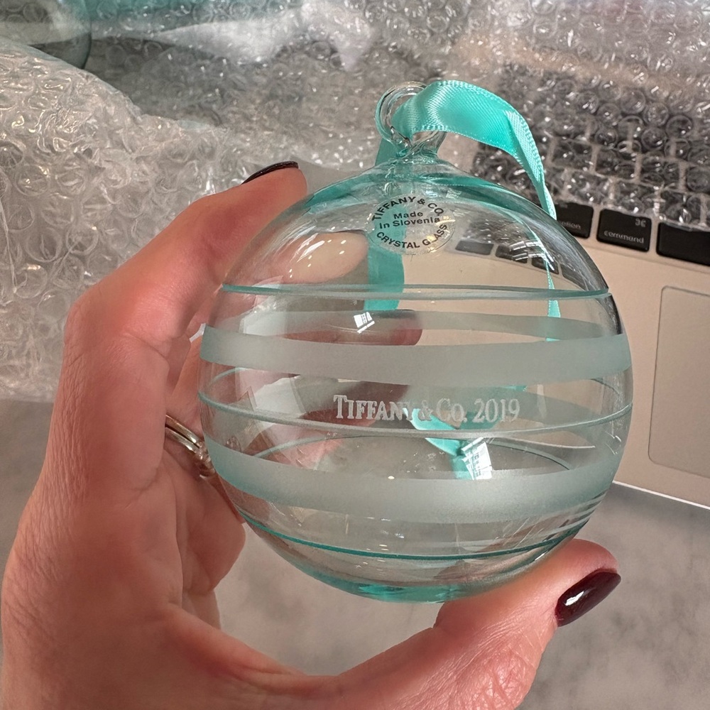 Tiffany & Co. Aqua Striped Glass Ornament